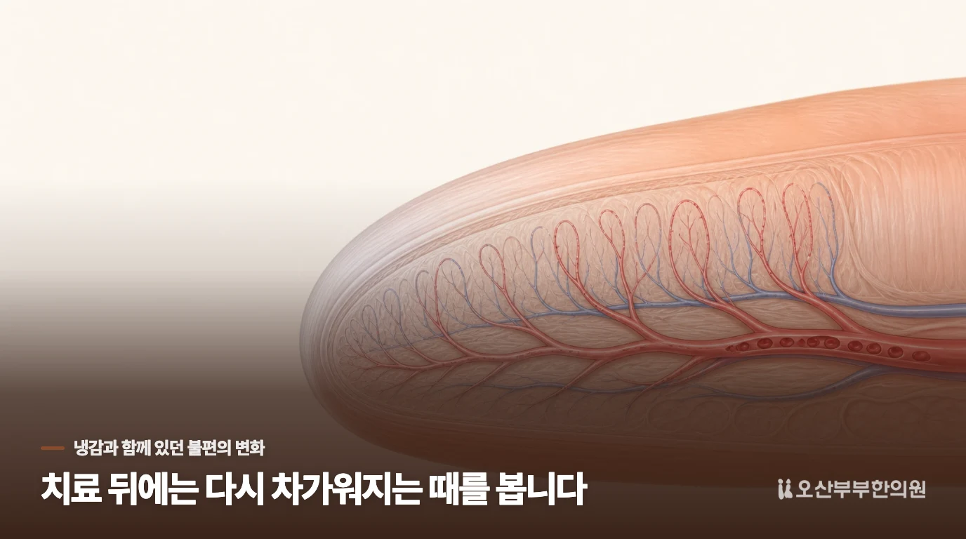 치료 뒤에는 다시 차가워지는 때를 봅니다