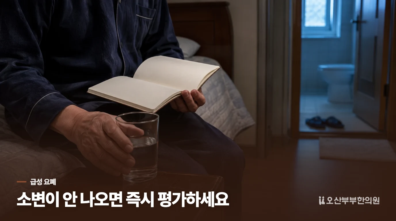 소변이 전혀 나오면 즉시 평가받으세요